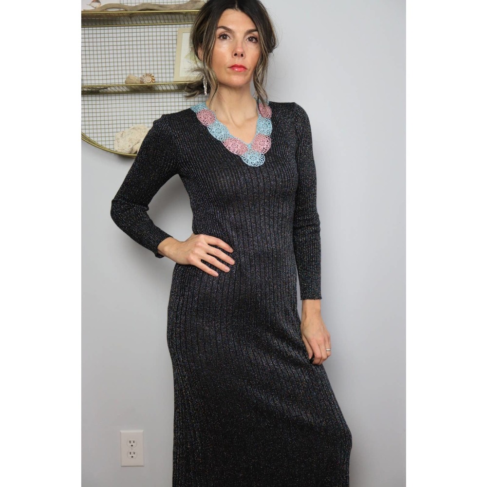 Vintage 1970s Wenjilli Maxi Glittery Sparkle Lace Glam